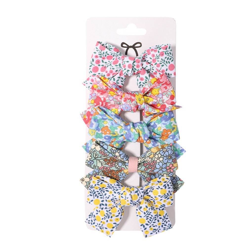 Fabric Plaid Bow Barrettes Floral Plaid A Pair Of Hairclips - Velora
