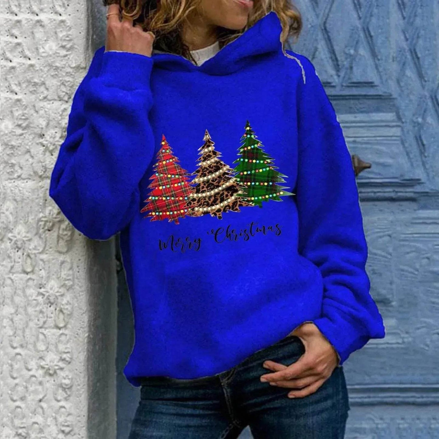 Merry Christmas tree Cashmere hoodie sweater loose top - Velora