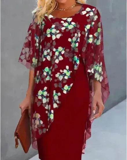 Printed Floral Chiffon Fashion Straight Cut Modest Dress - Velora