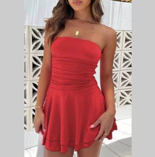 Summer Ruffles Tube Short Dress Fashion Solid Color Party Beach Dresses Women's Clothing - Velora
