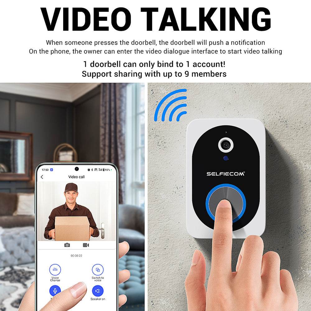 D10 Intelligent Wireless Doorbell Camera With Rechargeable Battery, Two-way Audio, 2.4G Wi Fi, APP Remote Intercom, Free Rolling Cloud Storage Built-in Battery - Velora