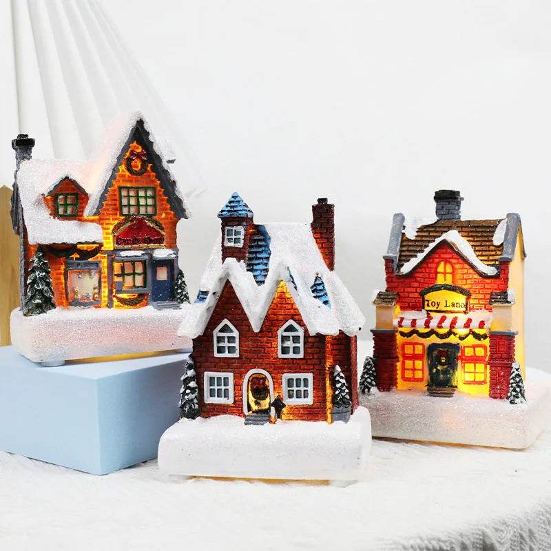 Christmas Decorations Resin Small House Luminous Ornaments - Velora