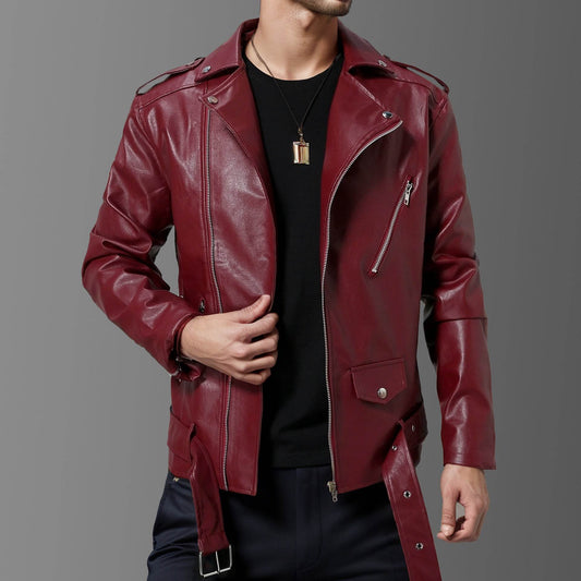 Slim-fit Lapel Leather Jacket - Velora