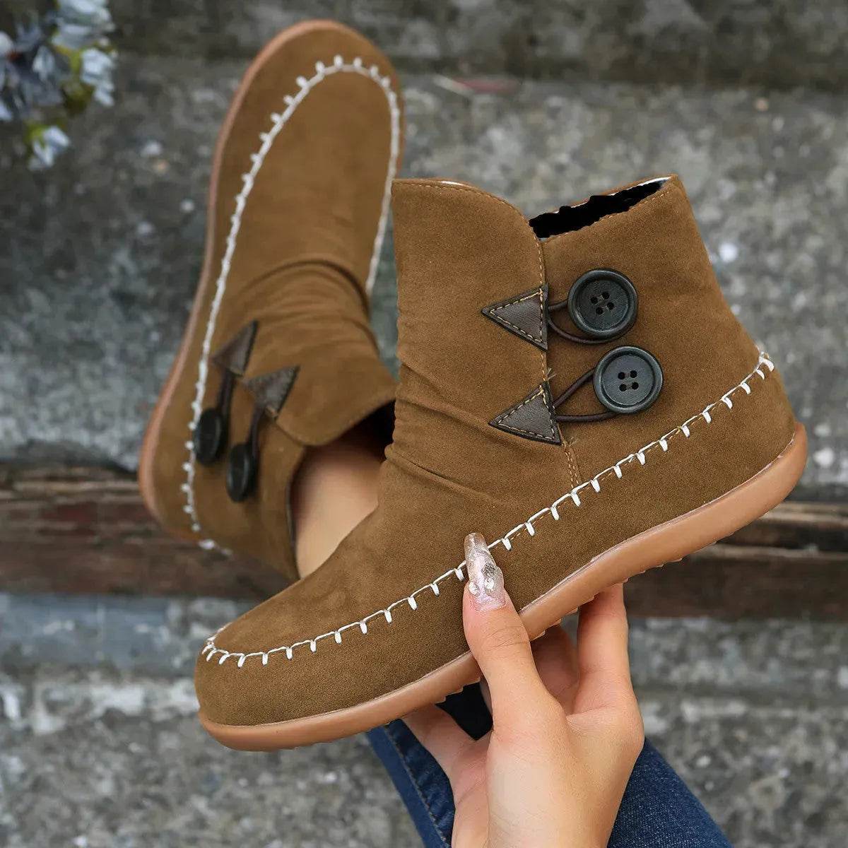 Button Design Ankle Boots For Women Autumn And Winter - Velora