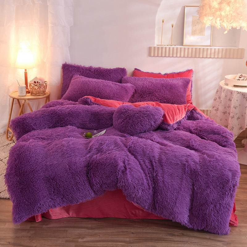 Luxury Thick Fleece Duvet Cover Queen King Winter Warm Bed Quilt Cover Pillowcase Fluffy Plush Shaggy Bedclothes Bedding Set Winter Body Keep Warm - Velora