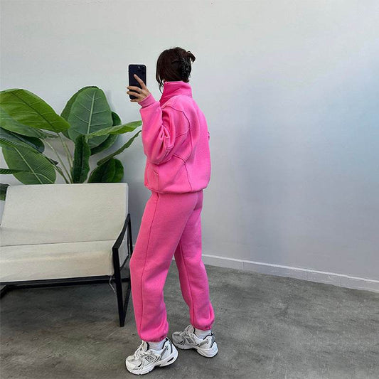 Sports Suits With Pockets Stand-up Collar Zipper Cardigan And Drawstring Trousers Fashion Jogger Set Outfits Tracksuits Women's Clothing - Velora