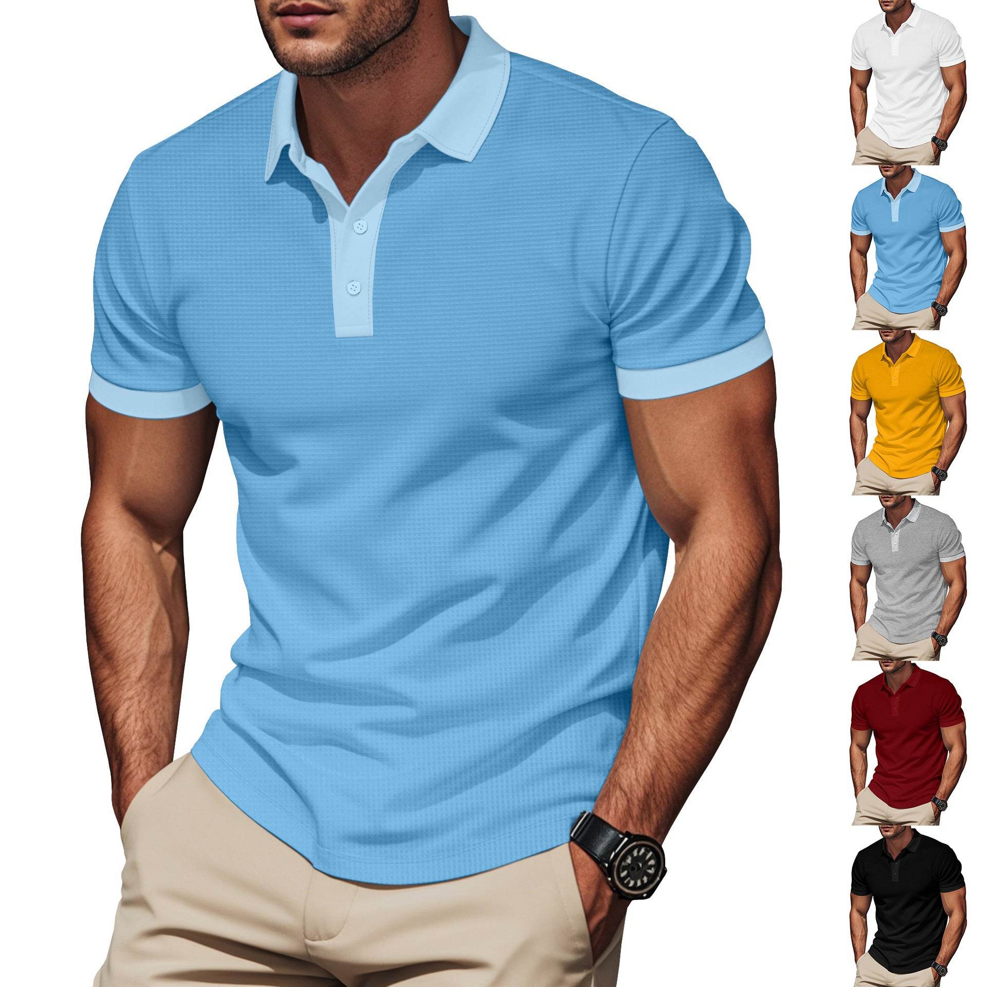 Lapel Color Matching Short Sleeve Plus Size Men - Velora