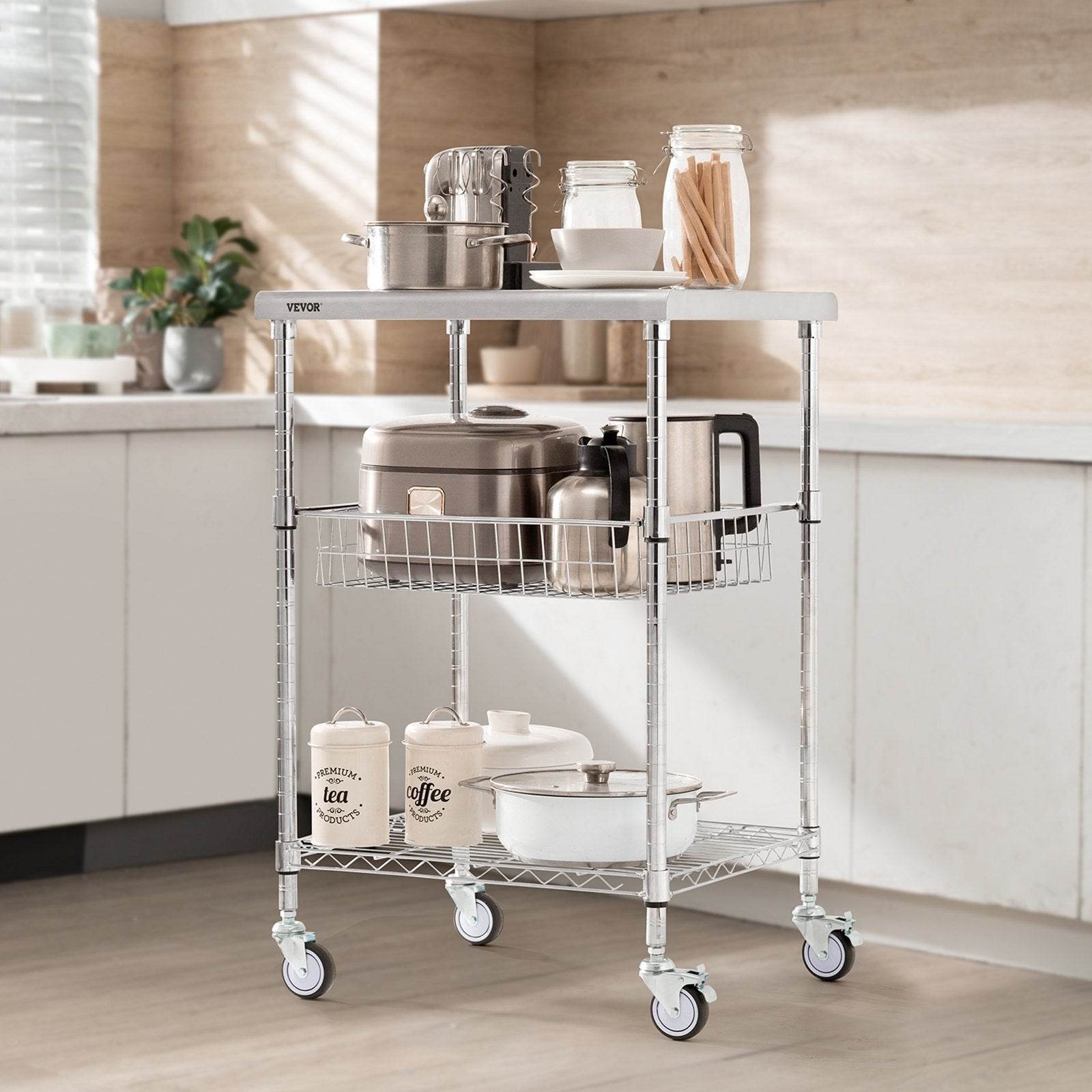 VEVOR 3-Tier Workbench Utility Cart for Kitchen Office - Velora