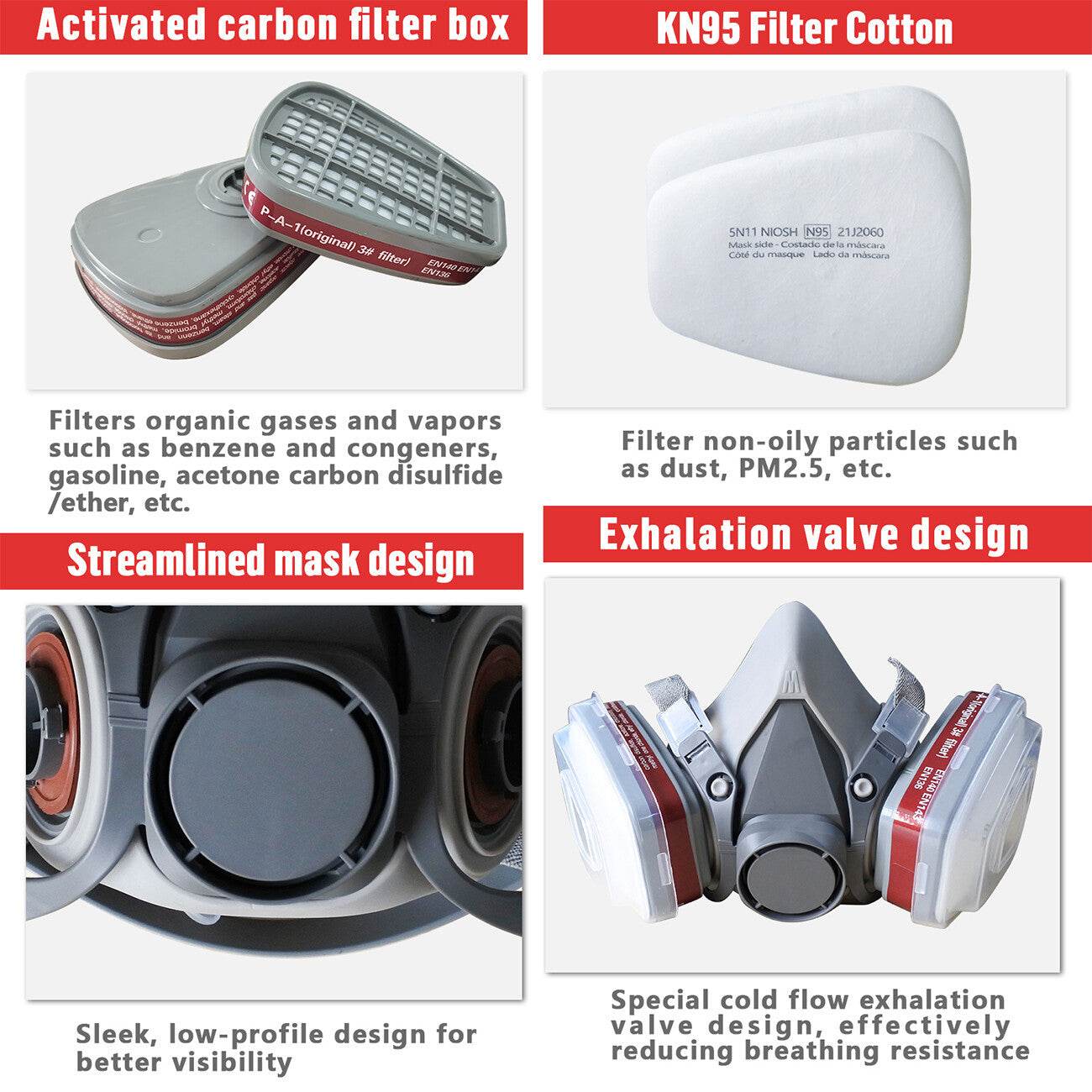 7in1 Half Face Gas Mask Facepiece Spray Painting Respirator Reusable Safety protective mask - Velora