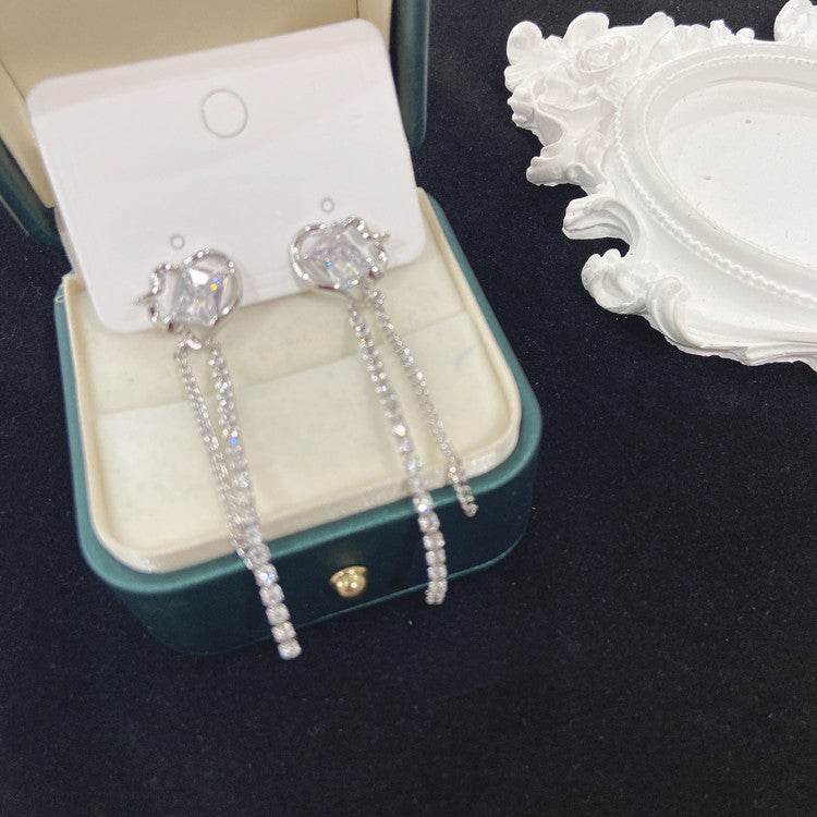 Geometric Cubic Zirconia Tassel Stud Earrings Sophisticated - Velora
