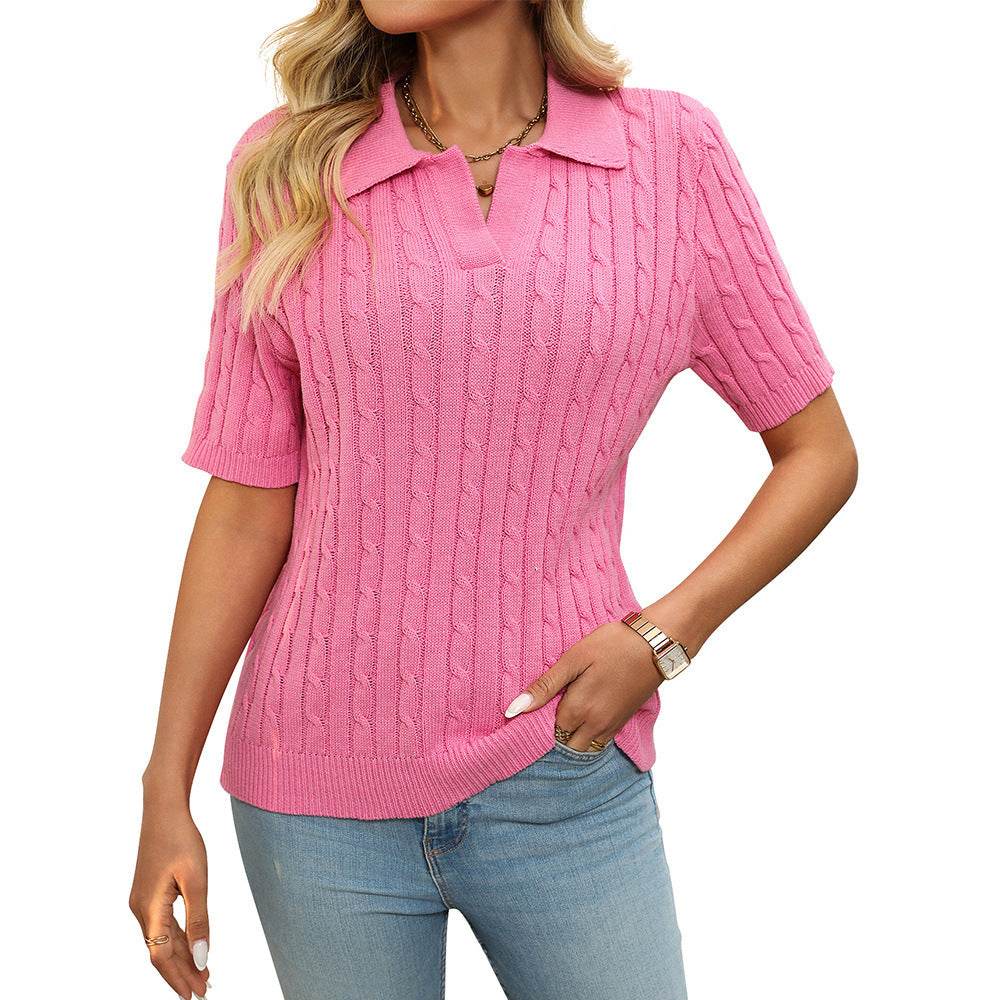 Sweater V-neck Knitted Pullover - Velora