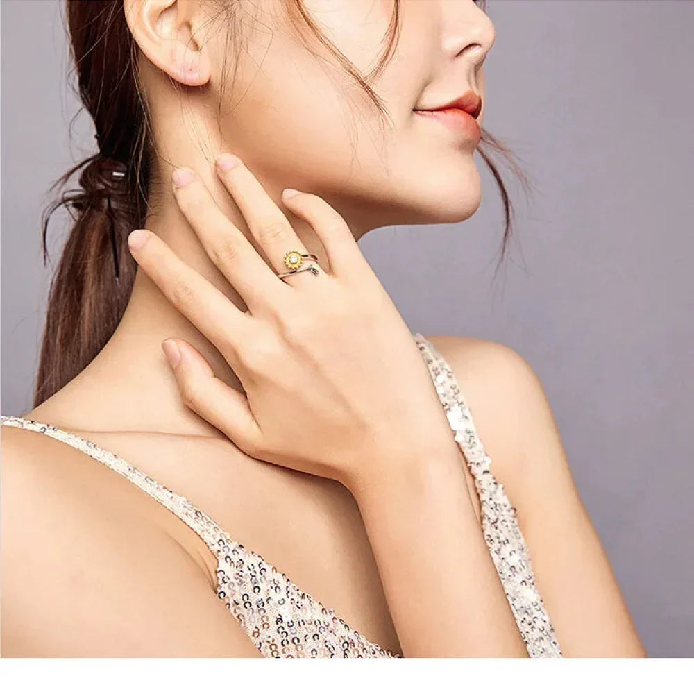 925 Sterling Silver 18K Gold Sunflower Open Ring - Velora Luxury Fashion