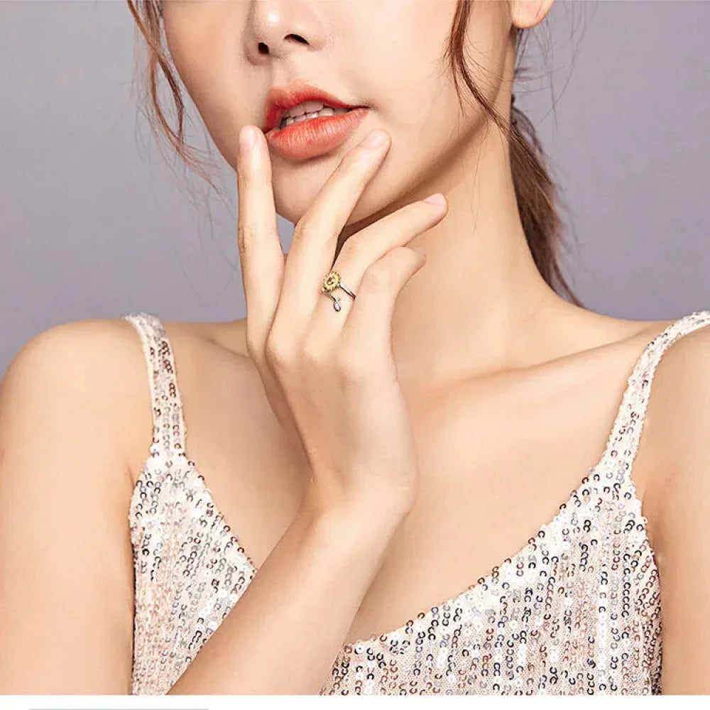 925 Sterling Silver 18K Gold Sunflower Open Ring - Velora Luxury Fashion