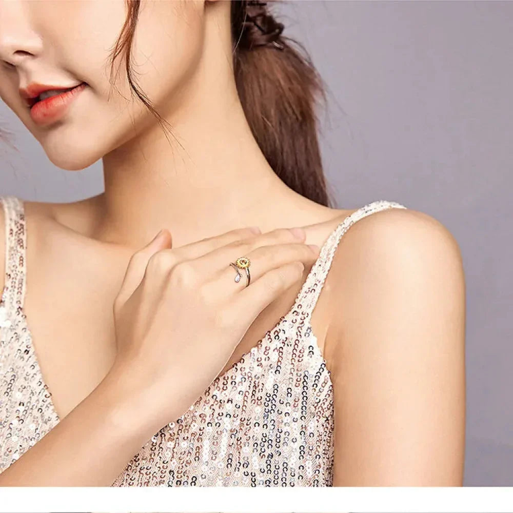 925 Sterling Silver 18K Gold Sunflower Open Ring - Velora Luxury Fashion