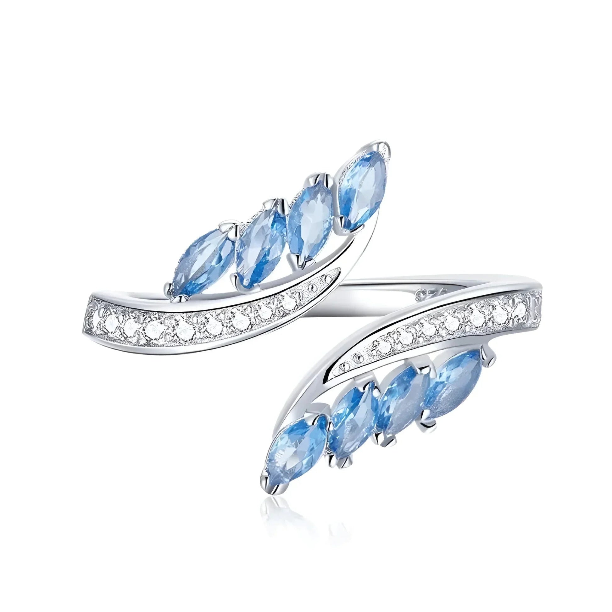 925 Sterling Silver Adjustable Blue CZ Willow Ring - Velora Luxury Fashion