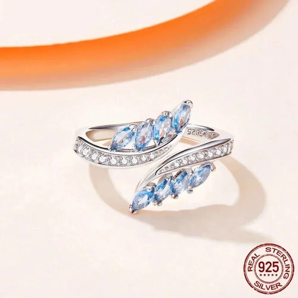 925 Sterling Silver Adjustable Blue CZ Willow Ring - Velora Luxury Fashion
