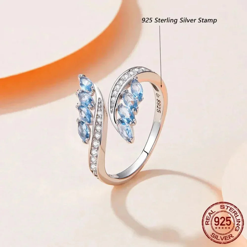 925 Sterling Silver Adjustable Blue CZ Willow Ring - Velora Luxury Fashion