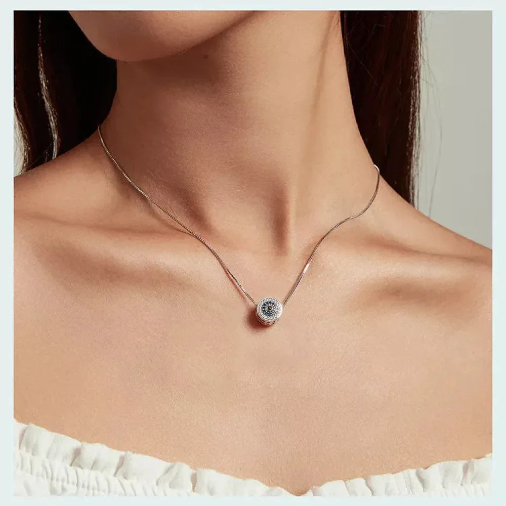 925 Sterling Silver Blue Crystal Evil Eye Necklace | Lucky Eye Neck Chain | Women'S Birthday Gift Fine Jewelry - Velora Luxury Fashion