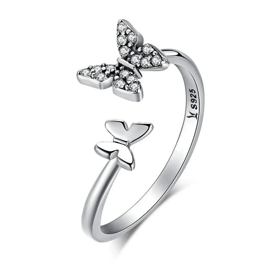 925 Sterling Silver CZ Butterfly Open Ring - Velora Luxury Fashion