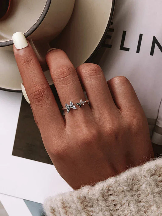 925 Sterling Silver CZ Butterfly Open Ring - Velora Luxury Fashion
