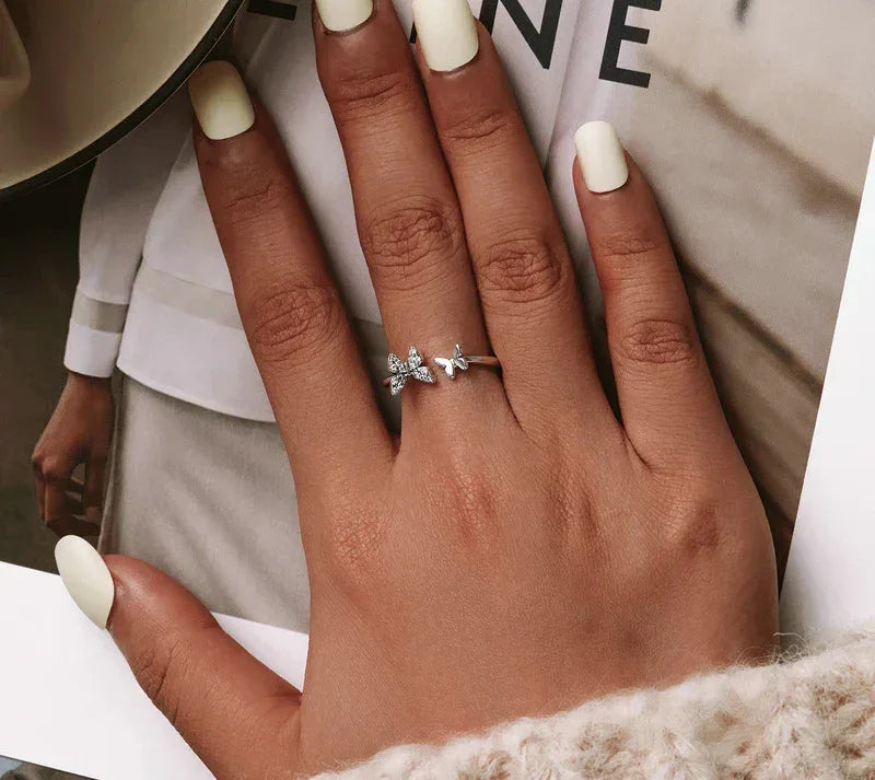 925 Sterling Silver CZ Butterfly Open Ring - Velora Luxury Fashion