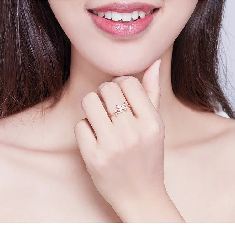 925 Sterling Silver CZ Butterfly Open Ring - Velora Luxury Fashion