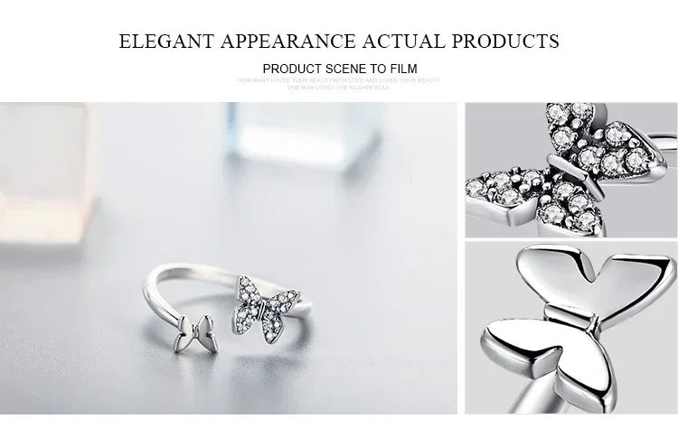 925 Sterling Silver CZ Butterfly Open Ring - Velora Luxury Fashion