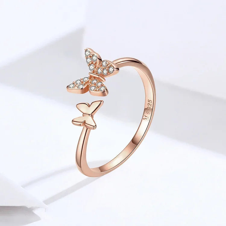 925 Sterling Silver CZ Butterfly Open Ring - Velora Luxury Fashion