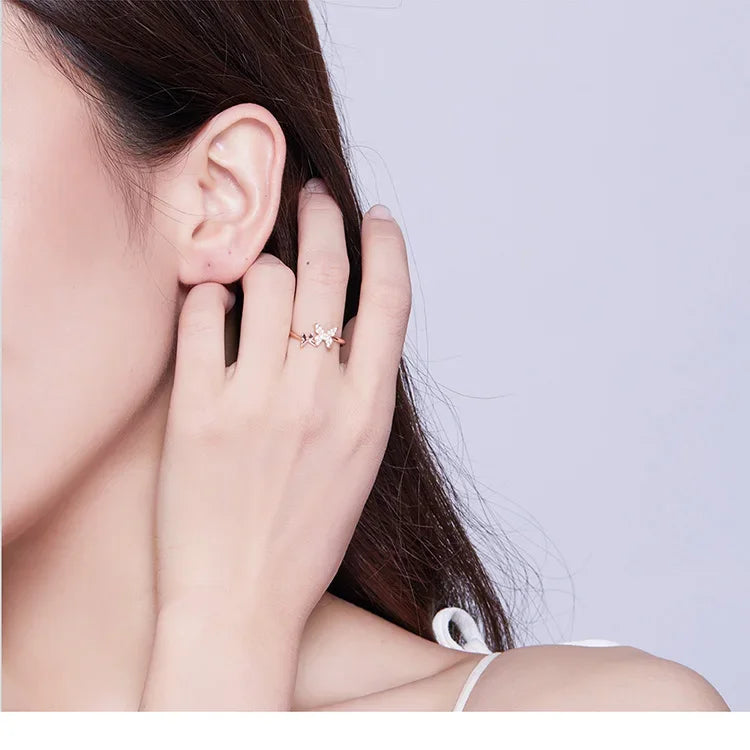 925 Sterling Silver CZ Butterfly Open Ring - Velora Luxury Fashion