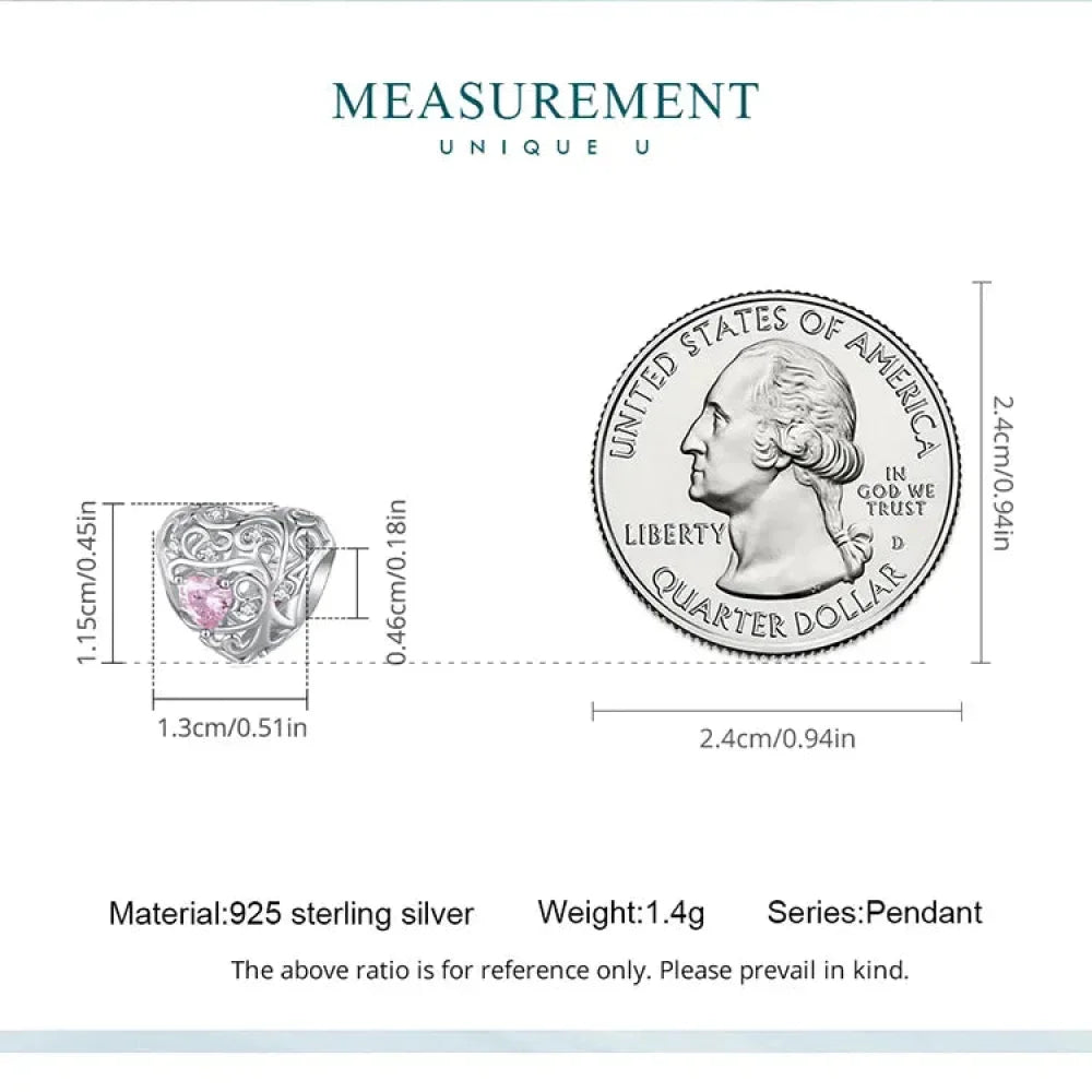 925 Sterling Silver Diy Heart Charm With Pink Zircon - Bsc777 - Velora Luxury Fashion