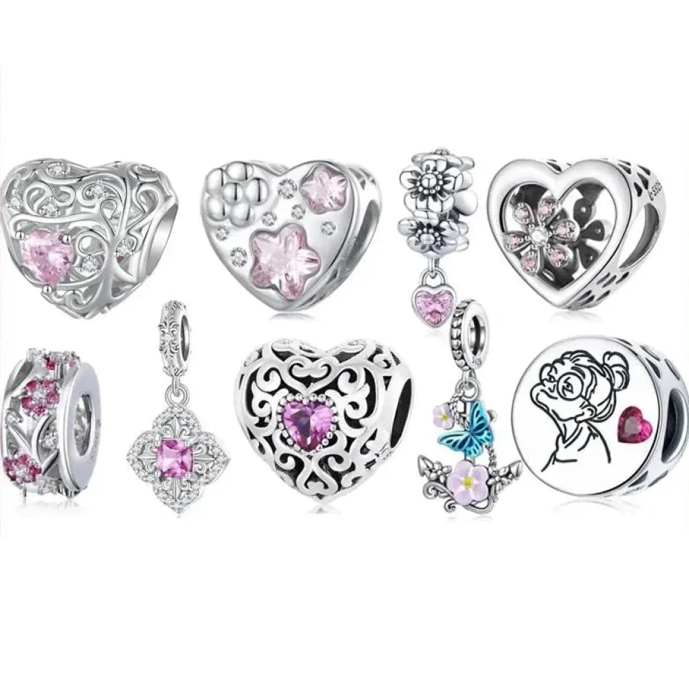 925 Sterling Silver Diy Heart Charm With Pink Zircon - Bsc777 - Velora Luxury Fashion