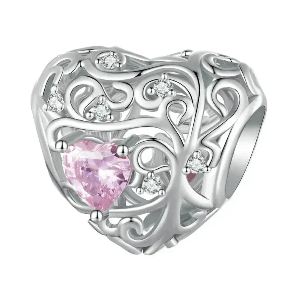 925 Sterling Silver Diy Heart Charm With Pink Zircon - Bsc777 - Velora Luxury Fashion