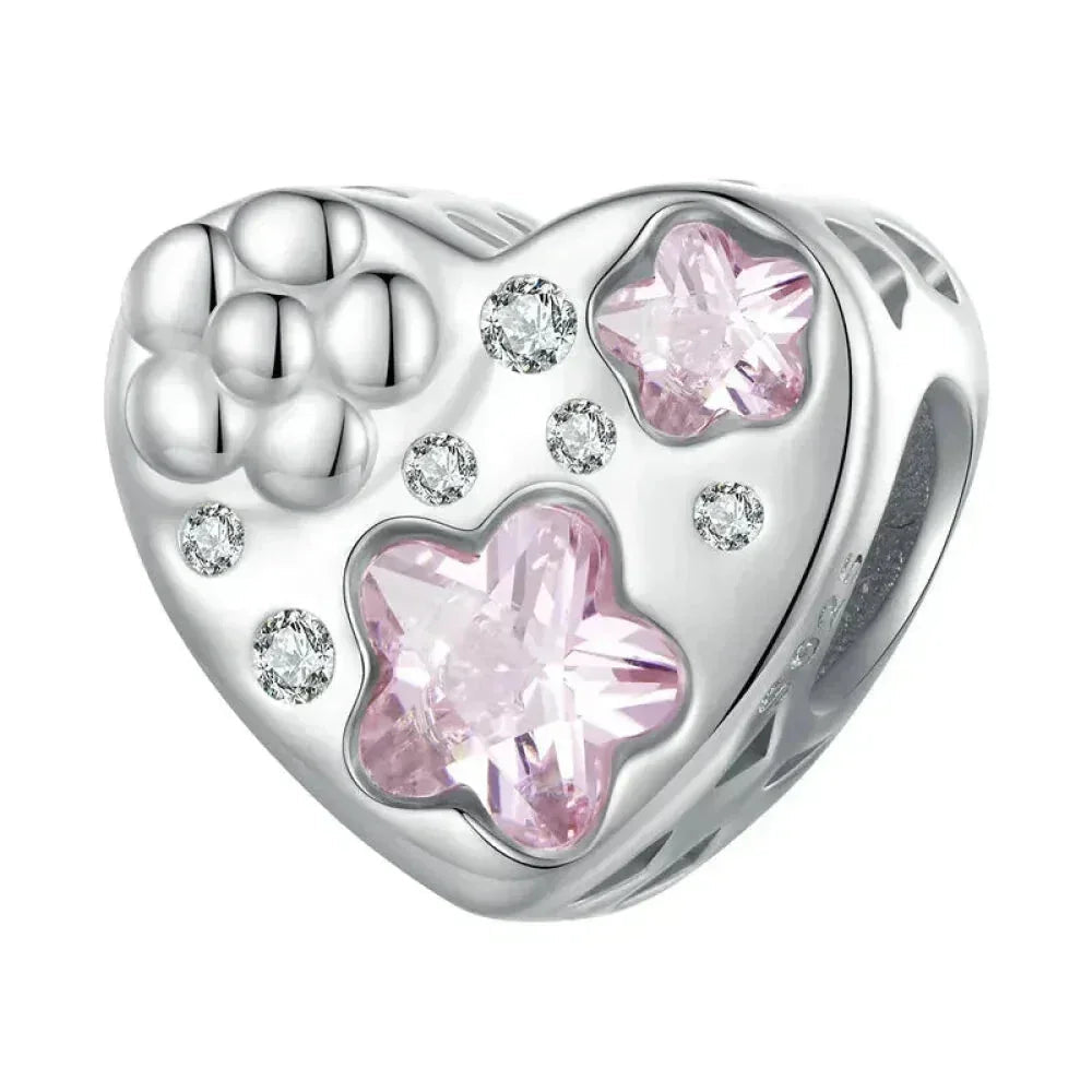 925 Sterling Silver Diy Heart Charm With Pink Zircon - Bsc777 - Velora Luxury Fashion