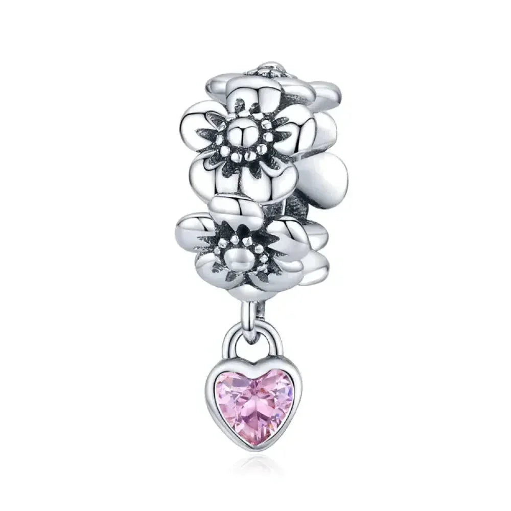 925 Sterling Silver Diy Heart Charm With Pink Zircon - Bsc777 - Velora Luxury Fashion