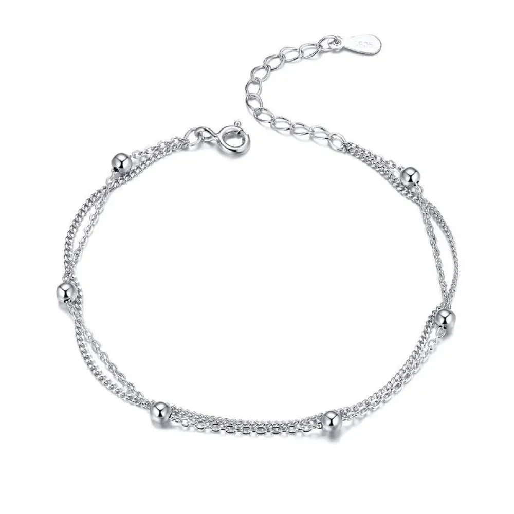 925 Sterling Silver Double Bead Chain Bracelet - Velora Luxury Fashion