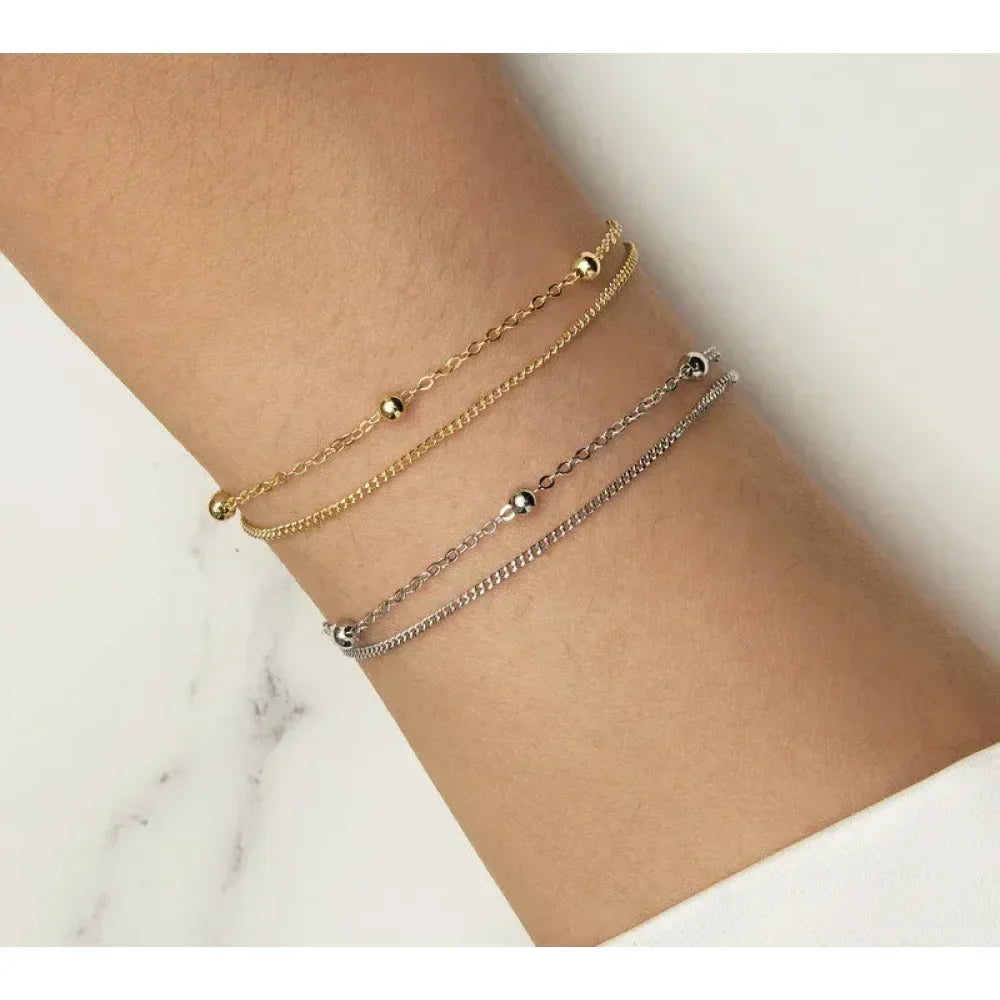 925 Sterling Silver Double Bead Chain Bracelet - Velora Luxury Fashion