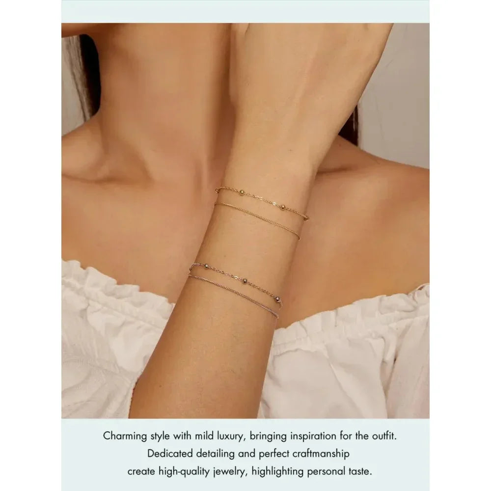 925 Sterling Silver Double Bead Chain Bracelet - Velora Luxury Fashion