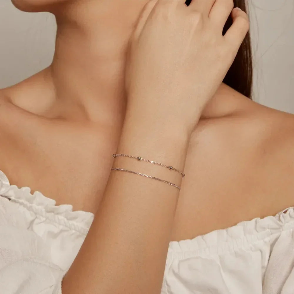 925 Sterling Silver Double Bead Chain Bracelet - Velora Luxury Fashion