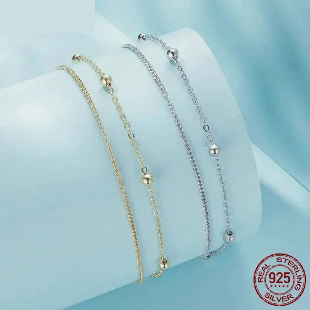 925 Sterling Silver Double Bead Chain Bracelet - Velora Luxury Fashion