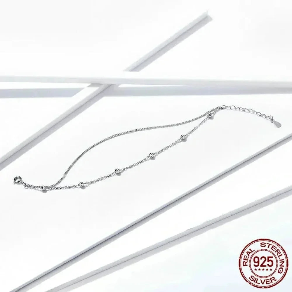 925 Sterling Silver Double Bead Chain Bracelet - Velora Luxury Fashion