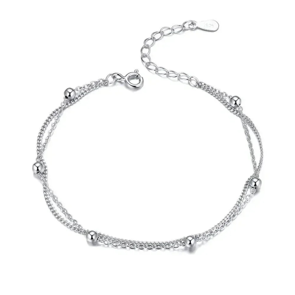 925 Sterling Silver Double Bead Chain Bracelet - Velora Luxury Fashion