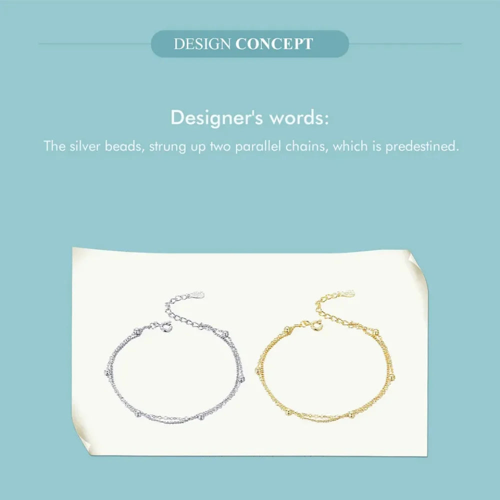 925 Sterling Silver Double Bead Chain Bracelet - Velora Luxury Fashion