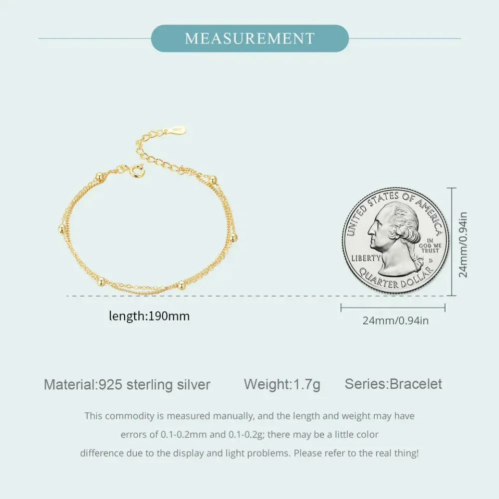 925 Sterling Silver Double Bead Chain Bracelet - Velora Luxury Fashion