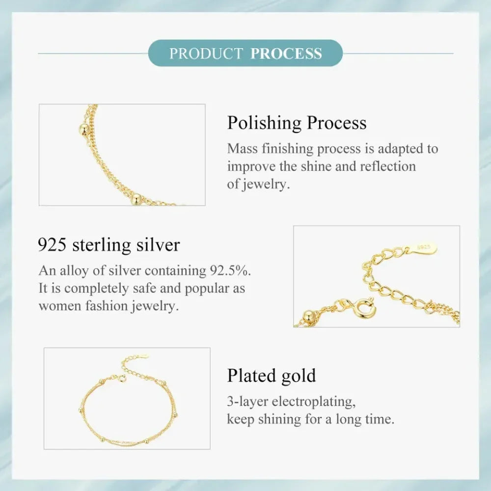 925 Sterling Silver Double Bead Chain Bracelet - Velora Luxury Fashion
