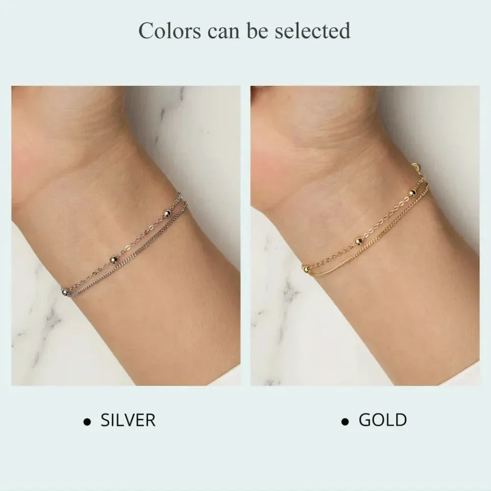 925 Sterling Silver Double Bead Chain Bracelet - Velora Luxury Fashion