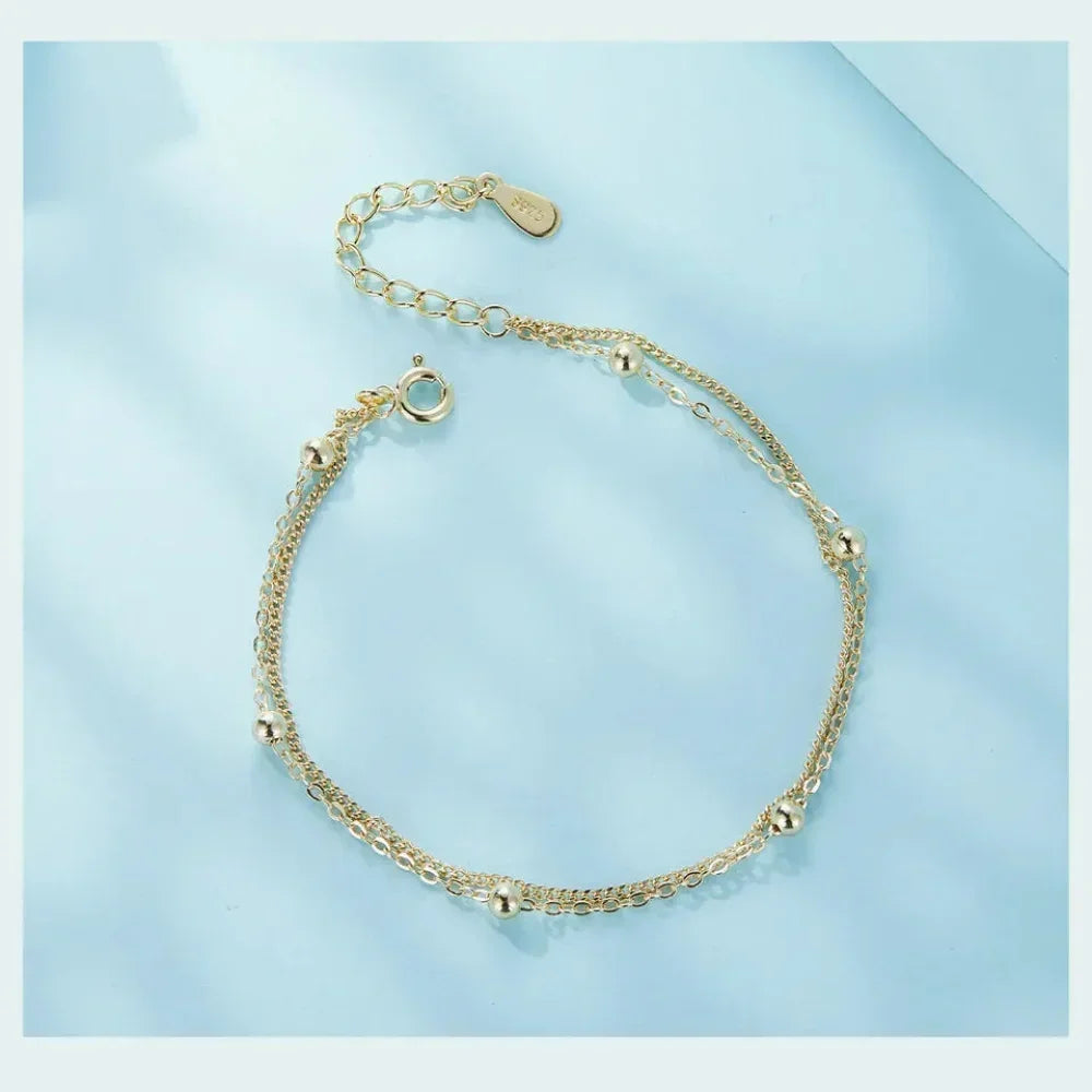 925 Sterling Silver Double Bead Chain Bracelet - Velora Luxury Fashion