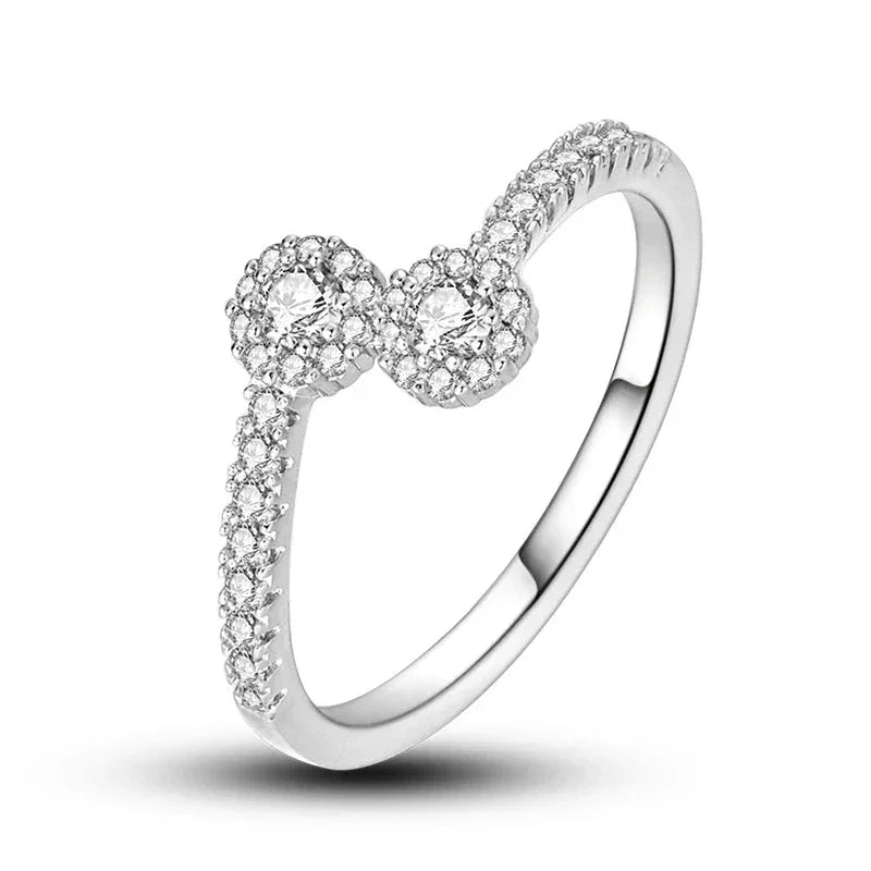 925 Sterling Silver Double Cluster Wave CZ Ring - Velora Luxury Fashion