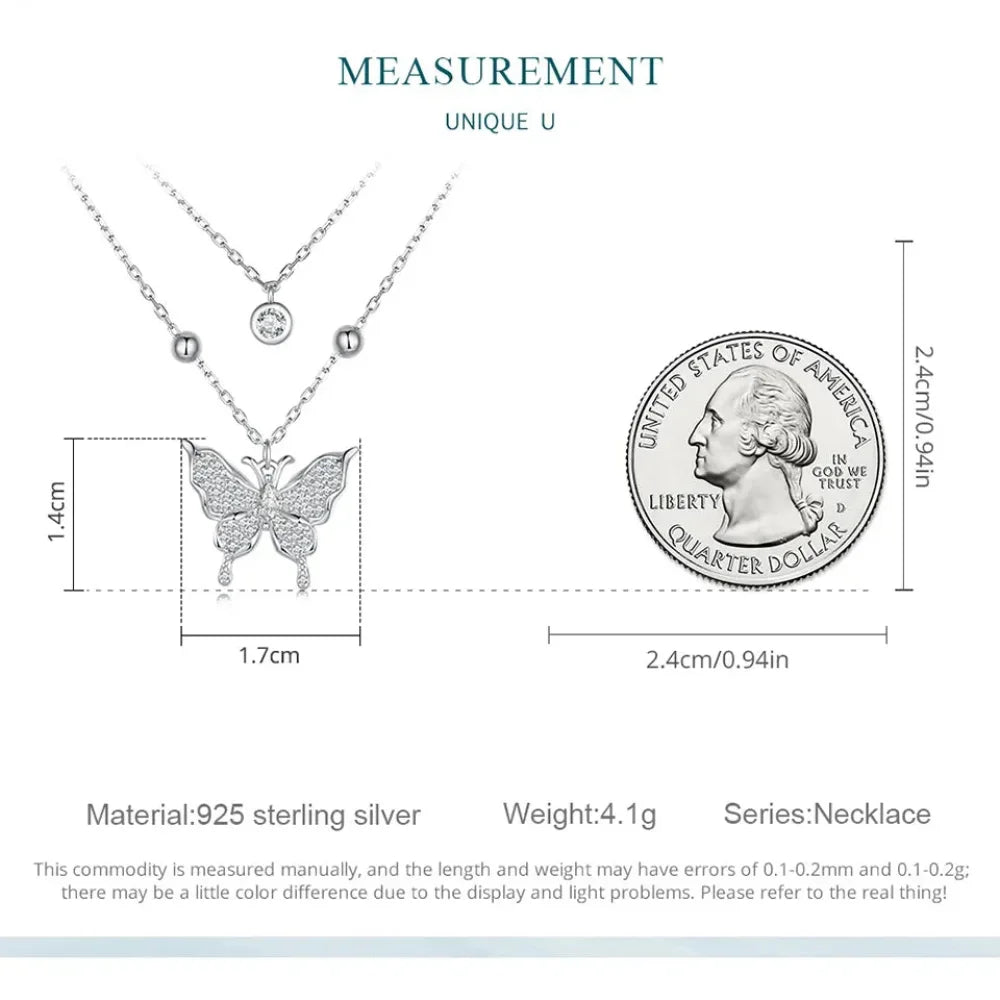 925 Sterling Silver Double-layer Tassel Butterfly Pendant Necklace for Women - Elegant Fine jewelry - Velora Luxury Fashion