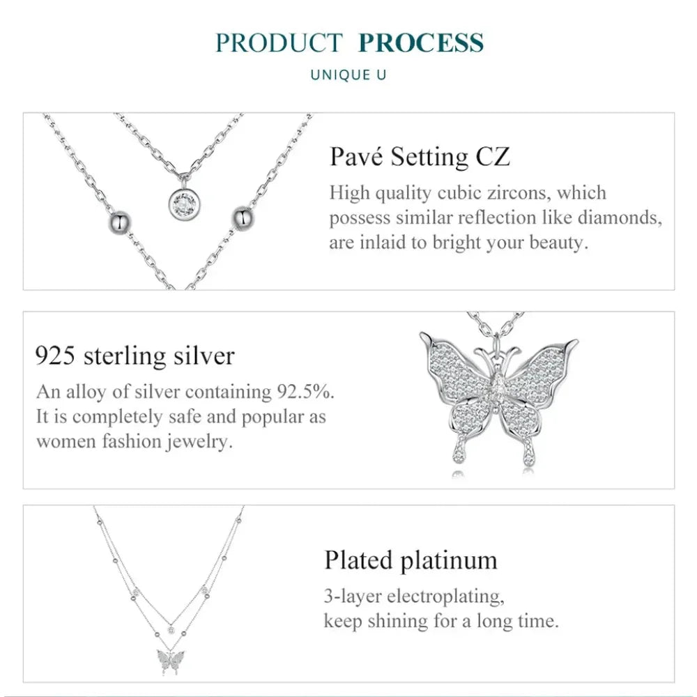 925 Sterling Silver Double-layer Tassel Butterfly Pendant Necklace for Women - Elegant Fine jewelry - Velora Luxury Fashion