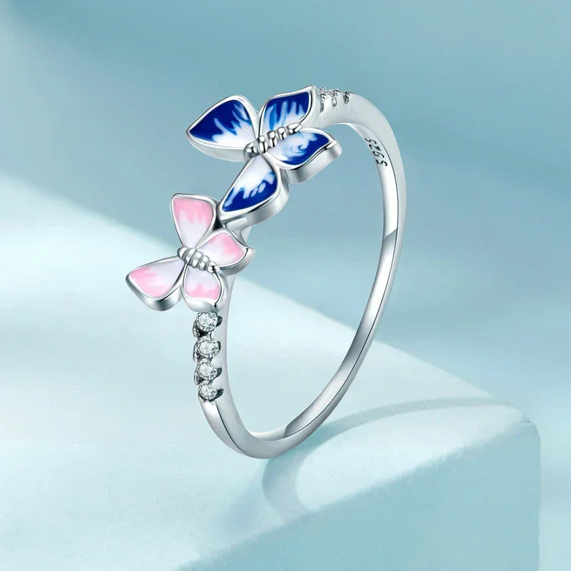 925 Sterling Silver Enamel Butterfly CZ Band Ring - Velora Luxury Fashion